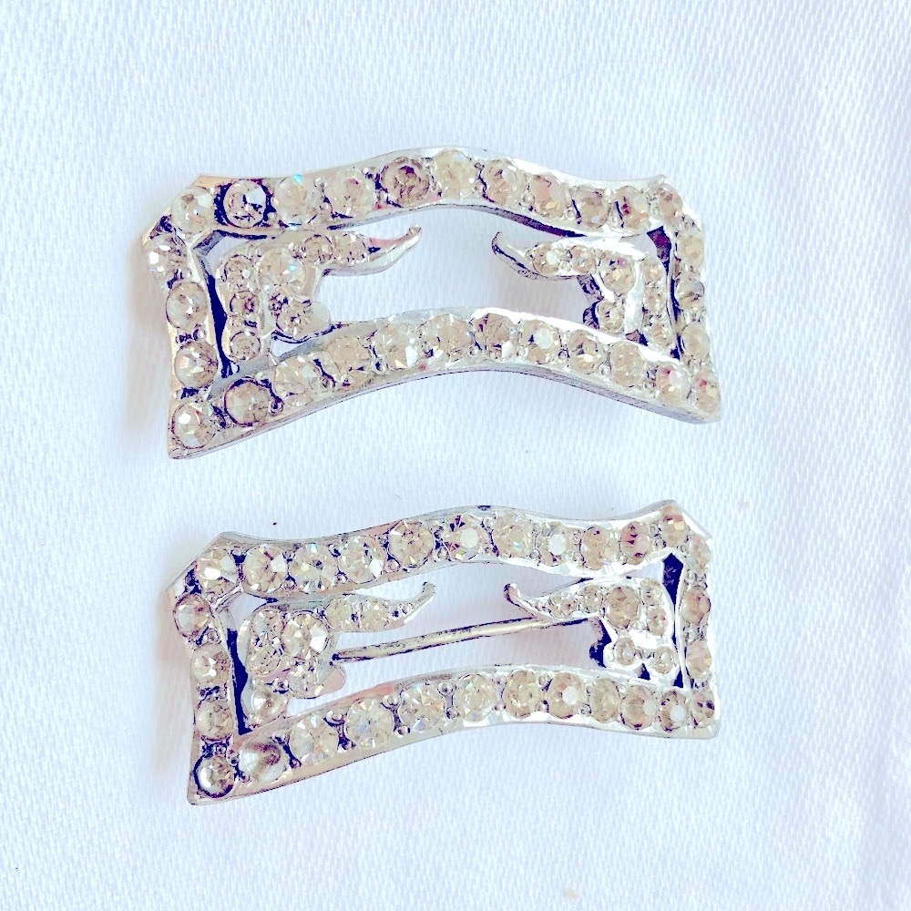 Rhinestone and Silver Tone Brooch Set Art Deco Style